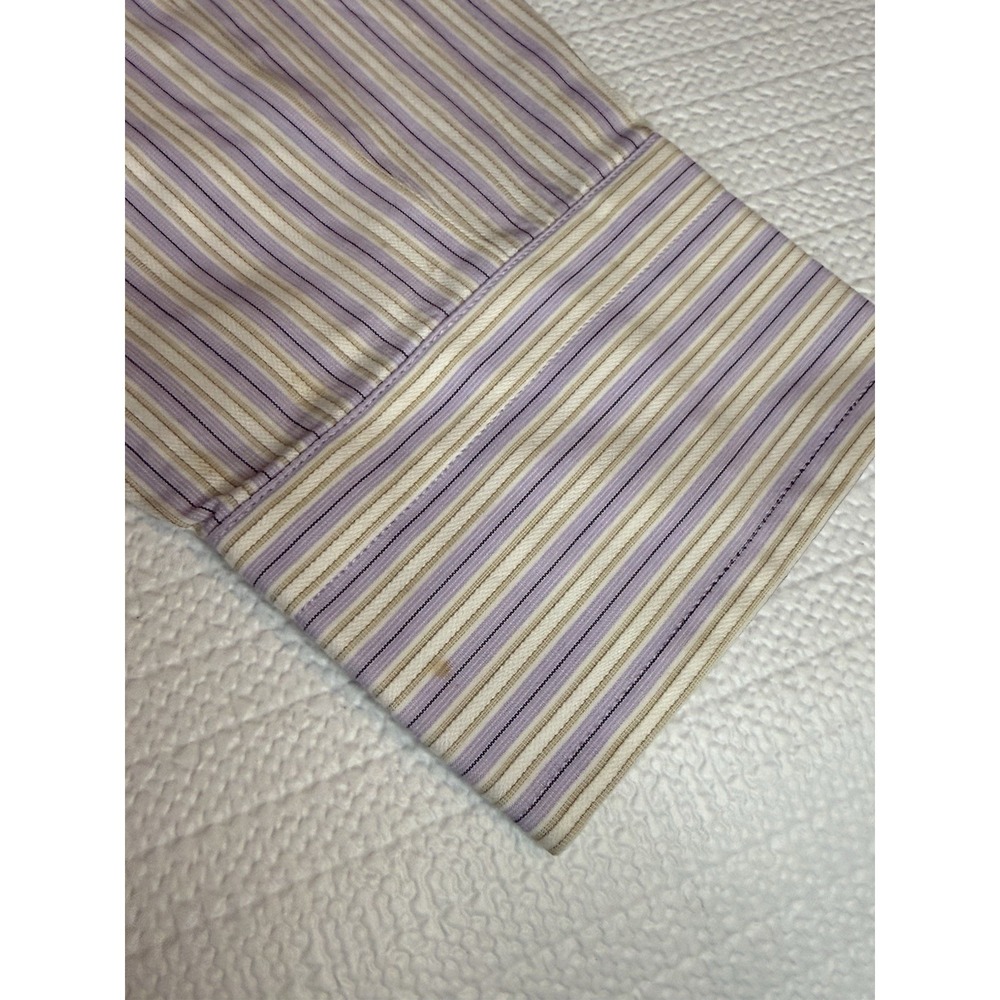 Poggiani 1958 Italy Striped Dress Shirt 16 Lavender Beige Cotton Italian Classic - Picture 7 of 11